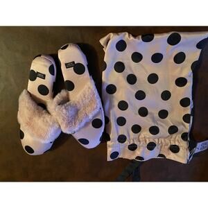 Victorias Secret Signature Satin Slipper Pink/Black Polka Dot Women's Size Large